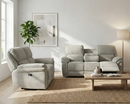 Westbury 3 Seater + 2 Seater Fabric Electric Recliner Sofa Set – Beige
