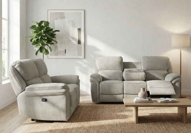 Westbury 3 Seater + 2 Seater Fabric Electric Recliner Sofa Set – Beige