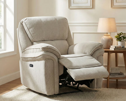 Westbury 3 Seater + Armchair + Armchair Fabric Electric Recliner Sofa Set – Beige