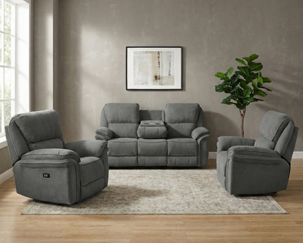 Westbury 3 Seater + Armchair + Armchair Fabric Electric Recliner Sofa Set – Grey
