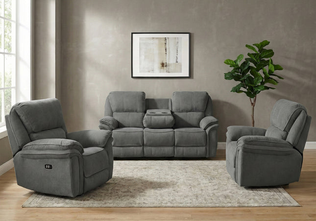 Westbury 3 Seater + Armchair + Armchair Fabric Electric Recliner Sofa Set – Grey