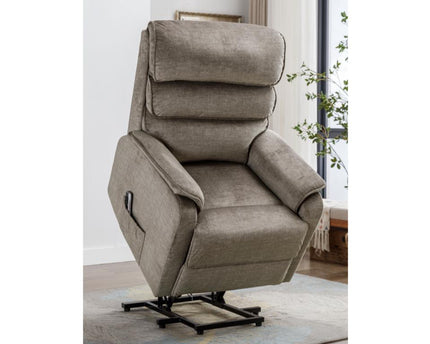 Savoy rise and recline/lift and tilt duel moter Power Recliner armchair.  A full fabric suite in soft touch Taupe coloured fabric.  high headrest offers neck support. A USB socket is included in the touch panel 