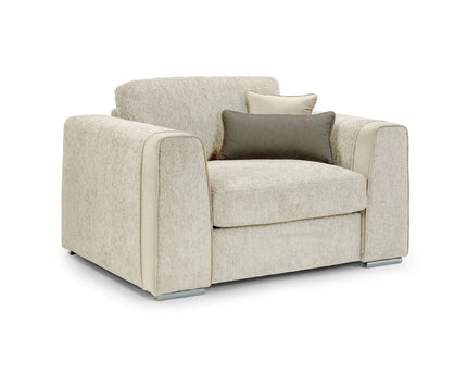 Naples Armchair - Ivory, upholstered in soft chenille fabric for ultimate comfort. Featuring removable seat and back cushions with removable covers, Fabric band detail around the arm of the sofa