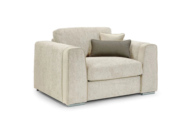 Naples Armchair - Ivory, upholstered in soft chenille fabric for ultimate comfort. Featuring removable seat and back cushions with removable covers, Fabric band detail around the arm of the sofa
