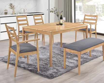 Orlando Oak 1.5m Dining Set With 4 Carver Seats + Bench