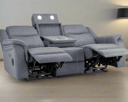 Galaxy Tech Power Recliner 3 Seater Sofa In Grey Fabric