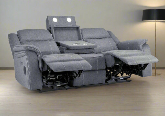 Galaxy Tech Power Recliner 3 Seater Sofa In Grey Fabric