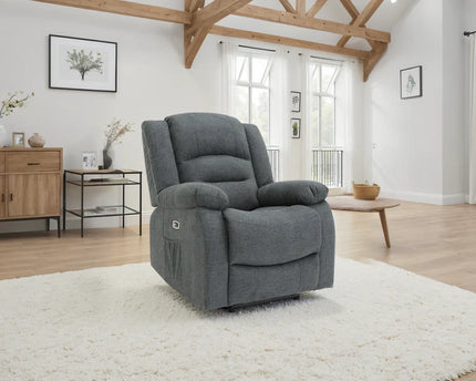 Alva Electric Recliner Armchair In Grey Fabric