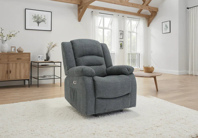 Alva Electric Recliner Armchair In Grey Fabric
