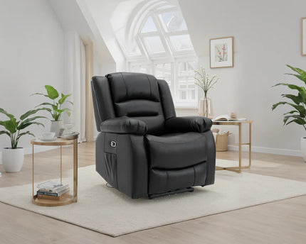 Alva Electric Recliner Armchair In Black Leather