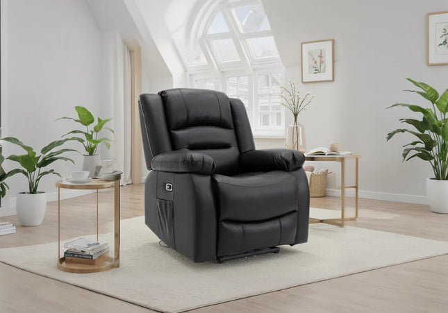 Alva Electric Recliner Armchair In Black Leather