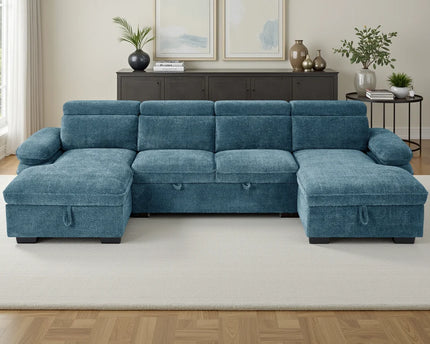 Hudson U-Shape Corner Sofa Bed – Blue