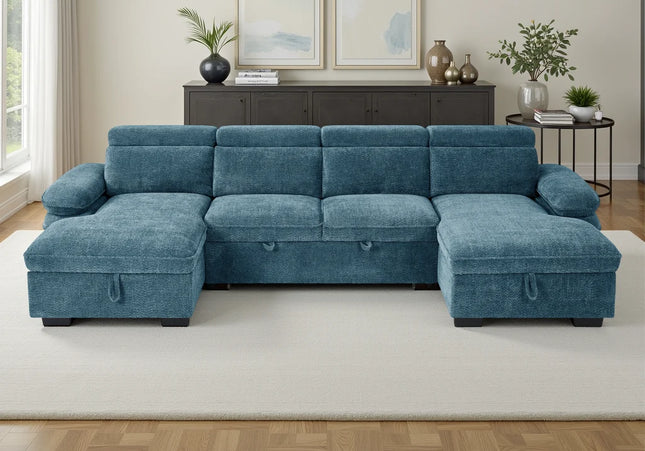 Hudson U-Shape Corner Sofa Bed – Blue