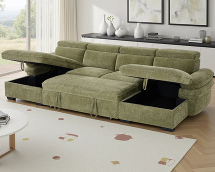Hudson U-Shape Corner Sofa Bed – Green