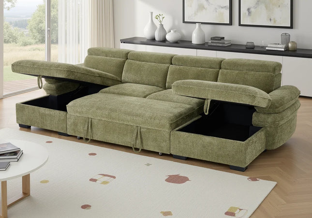 Hudson U-Shape Corner Sofa Bed – Green