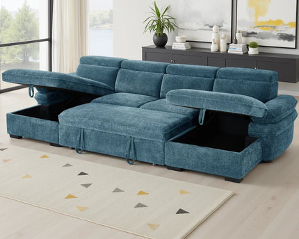 Hudson U-Shape Corner Sofa Bed – Blue