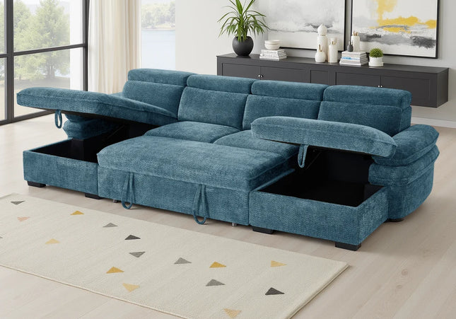 Hudson U-Shape Corner Sofa Bed – Blue