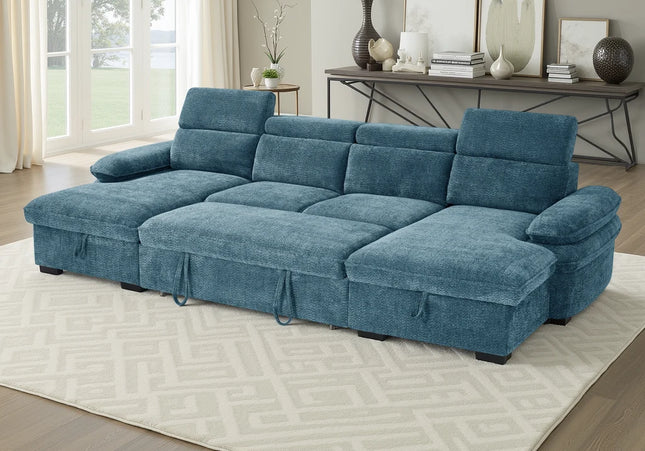 Hudson U-Shape Corner Sofa Bed – Blue