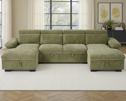 Hudson U-Shape Corner Sofa Bed – Green