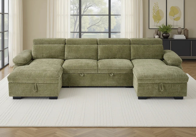 Hudson U-Shape Corner Sofa Bed – Green