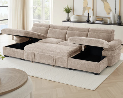 Hudson U-Shape Corner Sofa Bed – Beige