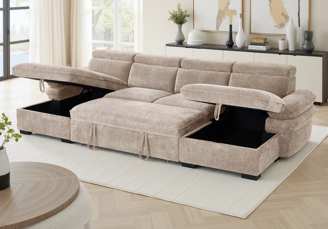 Hudson U-Shape Corner Sofa Bed – Beige