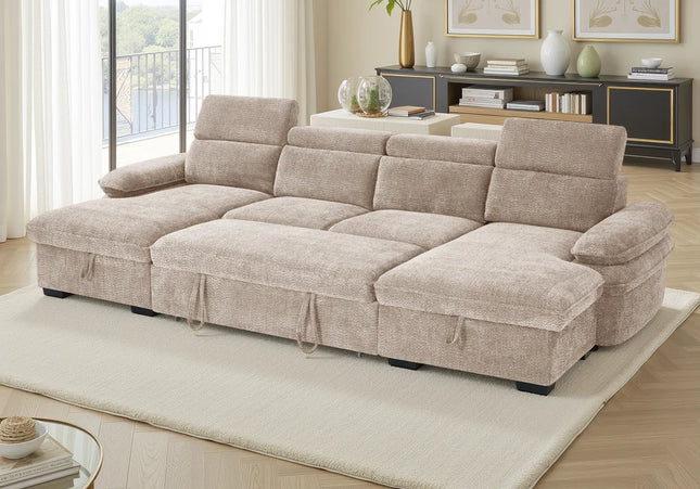 Hudson U-Shape Corner Sofa Bed – Beige
