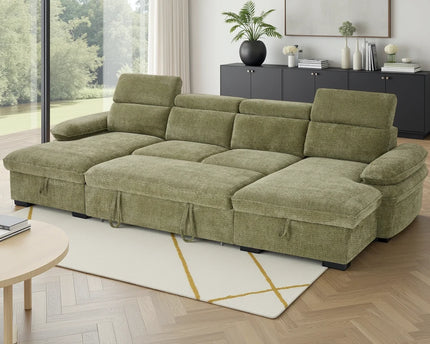 Hudson U-Shape Corner Sofa Bed – Green