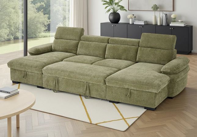 Hudson U-Shape Corner Sofa Bed – Green