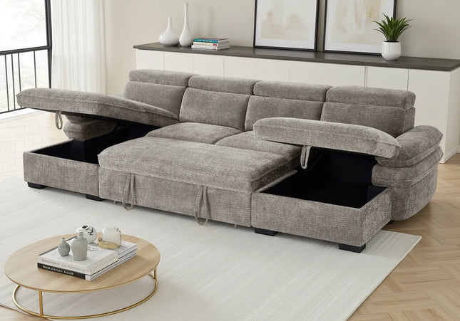 Hudson U-Shape Corner Sofa Bed – Grey