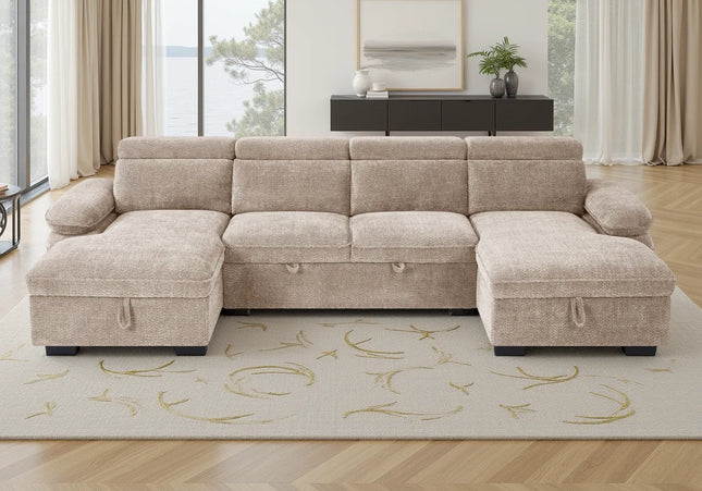 Hudson U-Shape Corner Sofa Bed – Beige