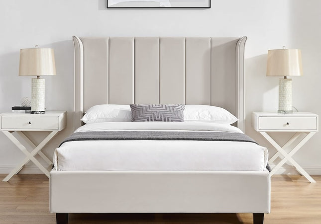 Polaris Wing Headboard Bed Bundle - Double or King Size - Natural