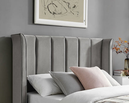 Polaris Wing Headboard Ottoman Bed Bundle - Double  - Silver
