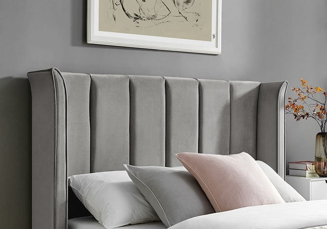 Polaris Wing Headboard Ottoman Bed Bundle - Double  - Silver