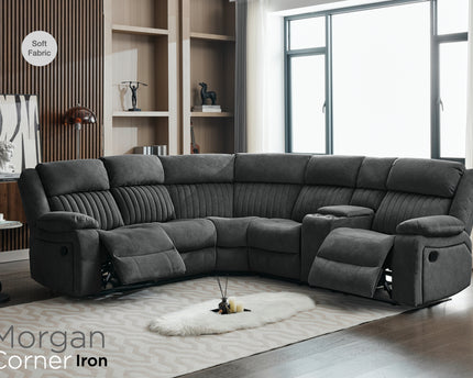 Morgan Manual Recliner Corner Sofa With Console - iron grey, Pocket sprung seats for added comfort.