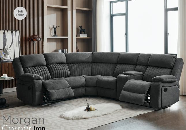 Morgan Manual Recliner Corner Sofa With Console - iron grey, Pocket sprung seats for added comfort.