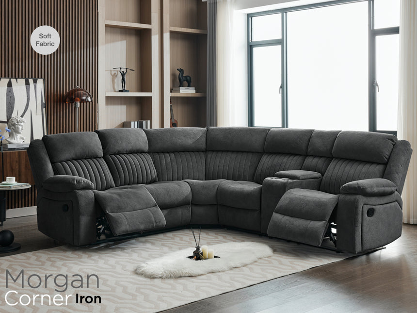 Morgan Manual Recliner Corner Sofa With Console - Iron Grey