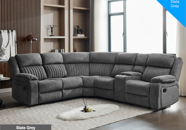 Morgan Manual Recliner Corner Sofa With Console - Slate grey, Pocket sprung seats for added comfort.