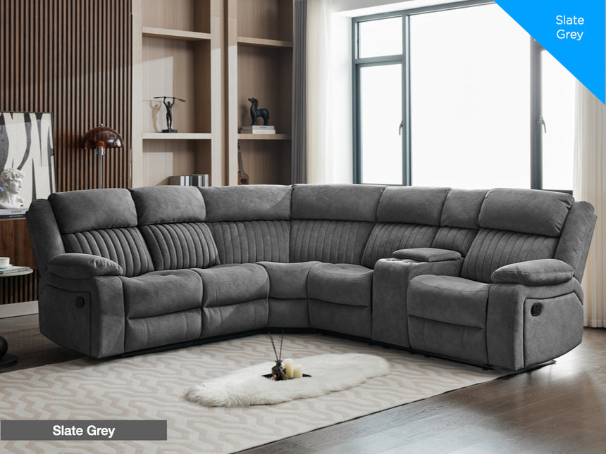 Morgan Manual Recliner Corner Sofa With Console - Slate Grey