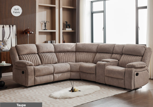 Morgan Manual Recliner Corner Sofa With Console - Taupe, Pocket sprung seats for added comfort.