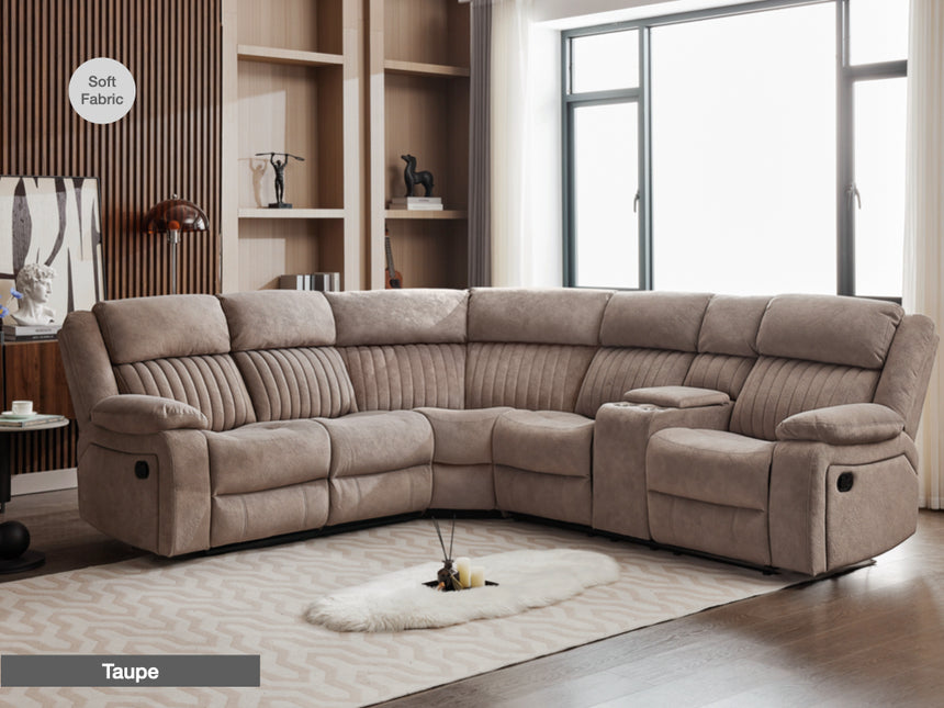 Morgan Manual Recliner Corner Sofa With Console - Taupe