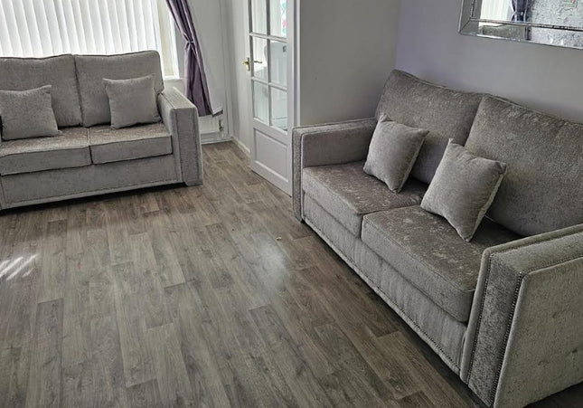 Bentley 3+2 Seat Sofa Set -Truffle With soft polyester upholstery and luxury foam cushions,Pin button detailing arms