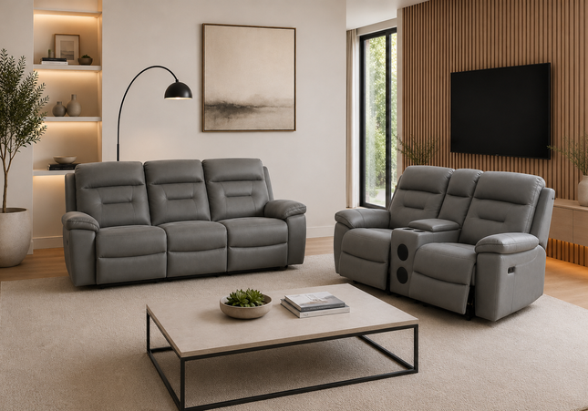 Brayden 3 + 2 Seater Power Recliner Sofa Set In Grey