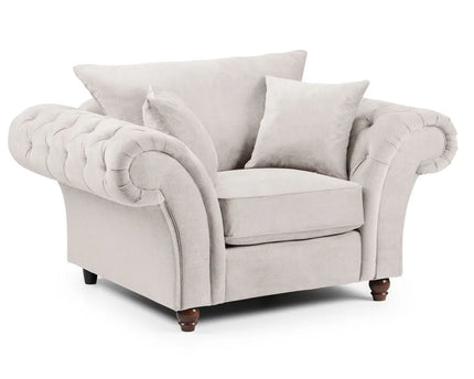 Windsor Armchair - Stone  soft polyester upholstery and luxury foam cushions, With rounded, buttoned arms to give the range an elegant, classic look