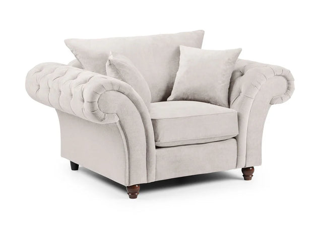 Windsor Armchair - Stone  soft polyester upholstery and luxury foam cushions, With rounded, buttoned arms to give the range an elegant, classic look