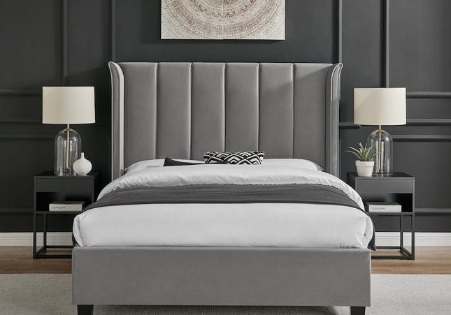 Polaris Wing Headboard Bed Bundle - Double or King Size - Silver