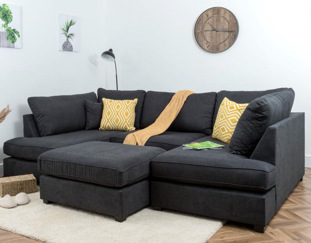 Carnaby U Shape Sofa Including Footstool - Black