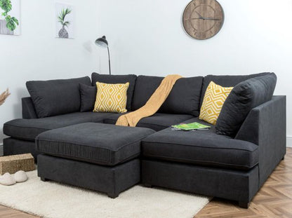 Carnaby U Shape Sofa Including Footstool - Black, Seat Cushions: Removable, Back Cushions: Removable, Foam-filled Seat Cushions