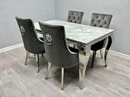 Lewis 1.5m Grey Marble Table With 4 Dark Grey Roma Chairs