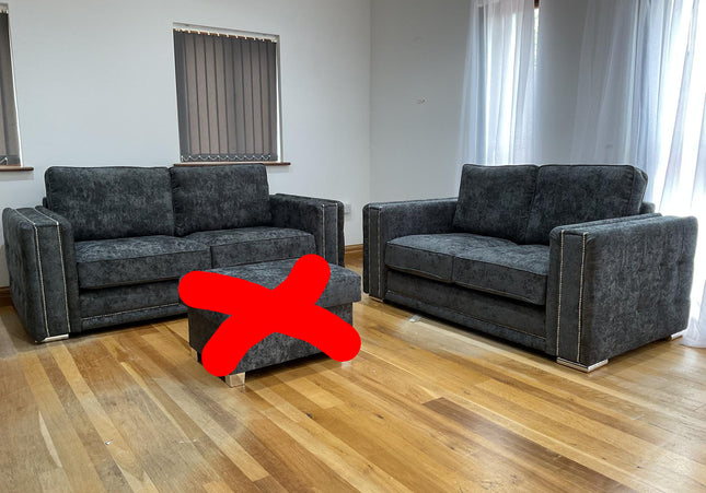 Bentley 3+2 Seat Sofa Set - Charcoal With soft polyester upholstery and luxury foam cushions,Pin button detailing arms